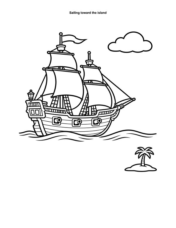 Free pirate ship colouring page