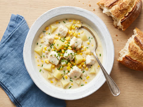 Creamy fish and corn chowder